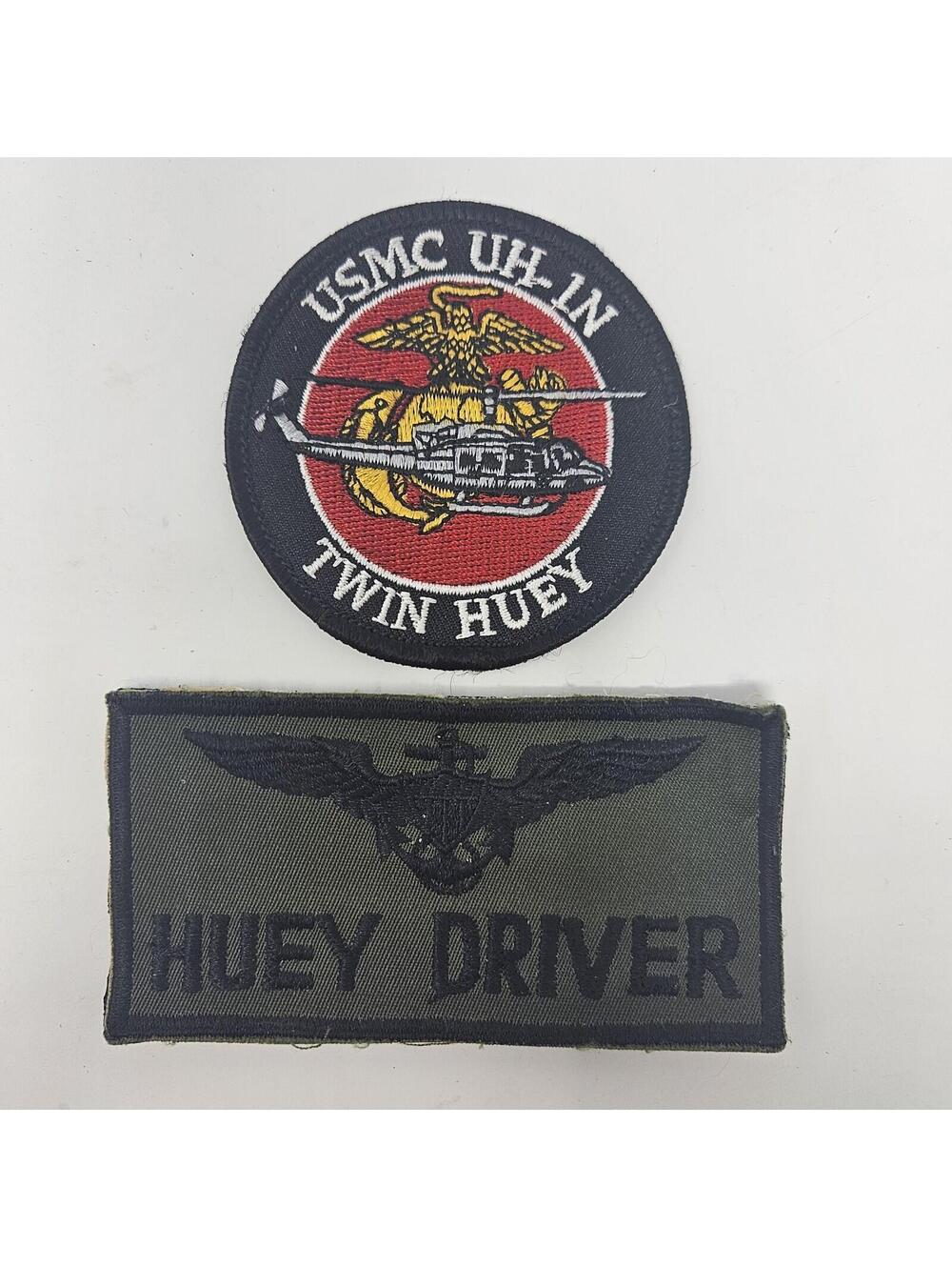 Set of 2 Huey Helicopter Patches USMC UH-1N Twin Huey And RARE Huey Driver Patch